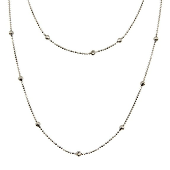 Rhodium Plated Sterling Silver Beaded Chain Necklace