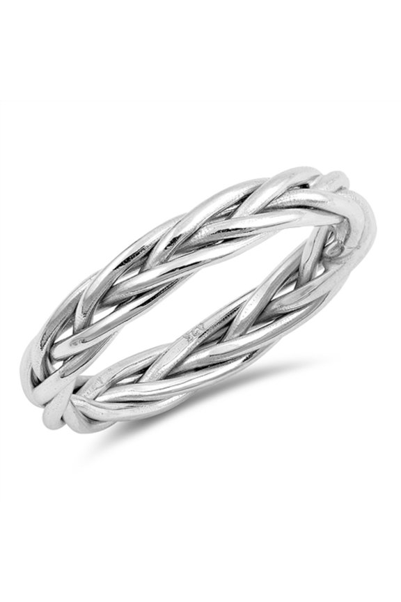 Rhodium Plated Sterling Silver Braided Band Stackable Ring Size 10