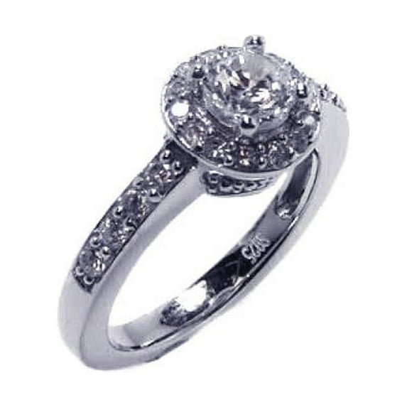 Rhodium Plated Sterling Silver Clear Round Cluster CZ Ring Size 9