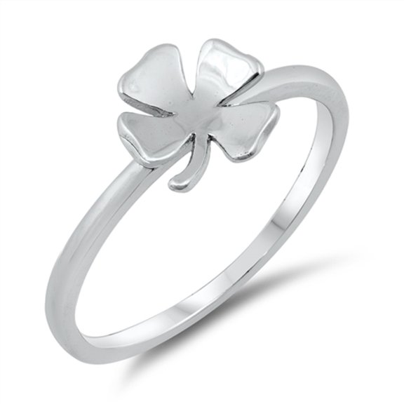 Rhodium Plated Sterling Silver Clover Plain Ring Size 9
