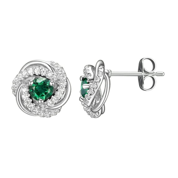 Rhodium Plated Sterling Silver Created Green Quartz May Birthstone Love Knot Stud Earrings for Women Gift for Her