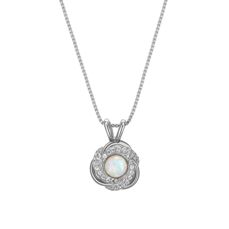 Rhodium Plated Sterling Silver Created Opal October Birthstone