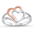 thumbnail image 1 of Rhodium Plated Sterling Silver Double Hearts Two Tone Ring, 1 of 3