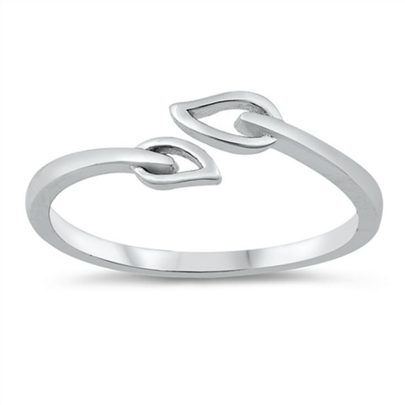 Rhodium Plated Sterling Silver Double Leaf Ring Size 10