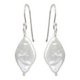 thumbnail image 1 of Rhodium Plated Sterling Silver Fish Hook Diamond Shape Dangling Pearl Earrings, 1 of 2