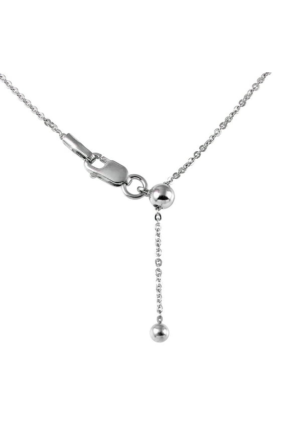 Rhodium Plated Sterling Silver Flat Rolo Slider Adjustable Chain Necklace