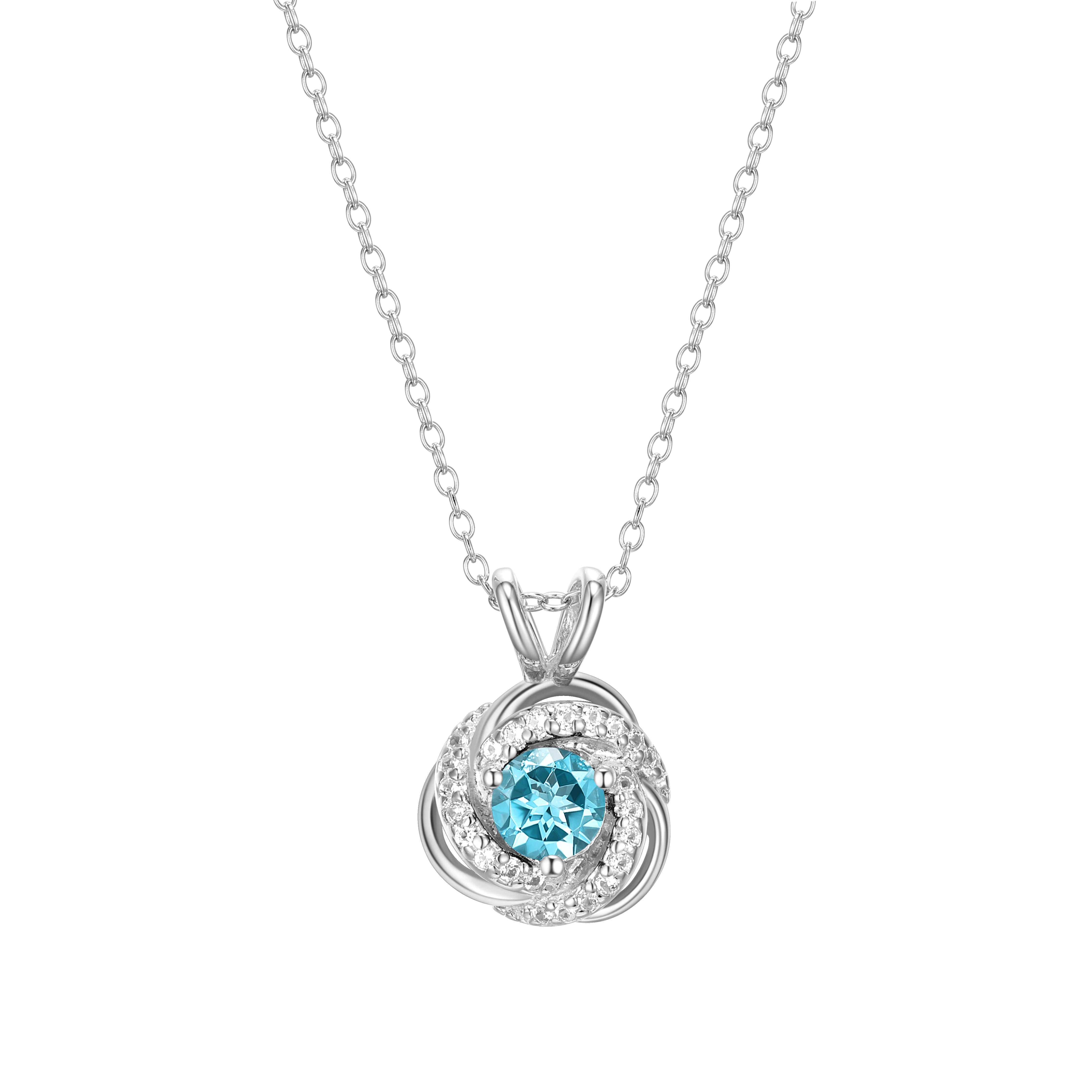 Rhodium Plated Sterling Silver Genuine Blue Topaz December Birthstone Love Knot Pendant Necklace for Women Gift for Her