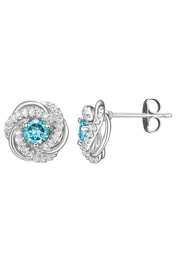 Rhodium Plated Sterling Silver Genuine Blue Topaz December Birthstone Love Knot Stud Earrings for Women Gift for Her