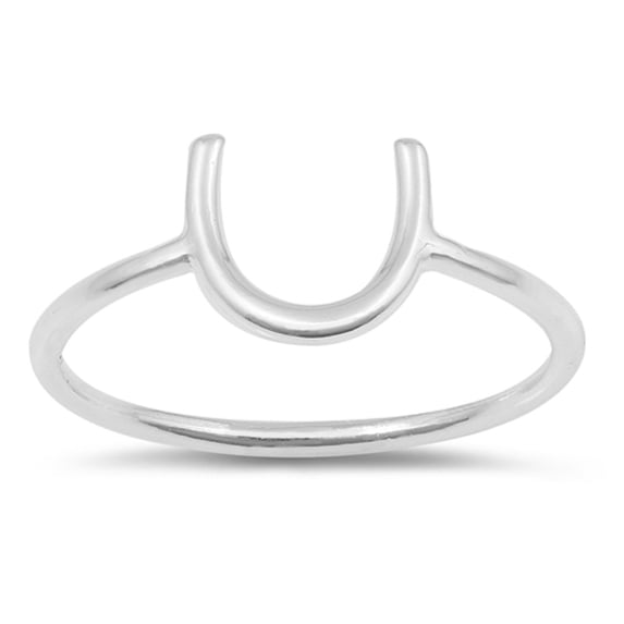 Rhodium Plated Sterling Silver Horseshoe Design Ring Size 9