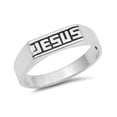 thumbnail image 1 of Rhodium Plated Sterling Silver Jesus Stamp Ring, 1 of 3
