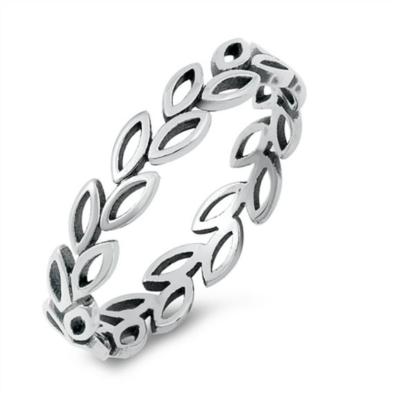 Rhodium Plated Sterling Silver Little Leaves Eternity Ring Size 6
