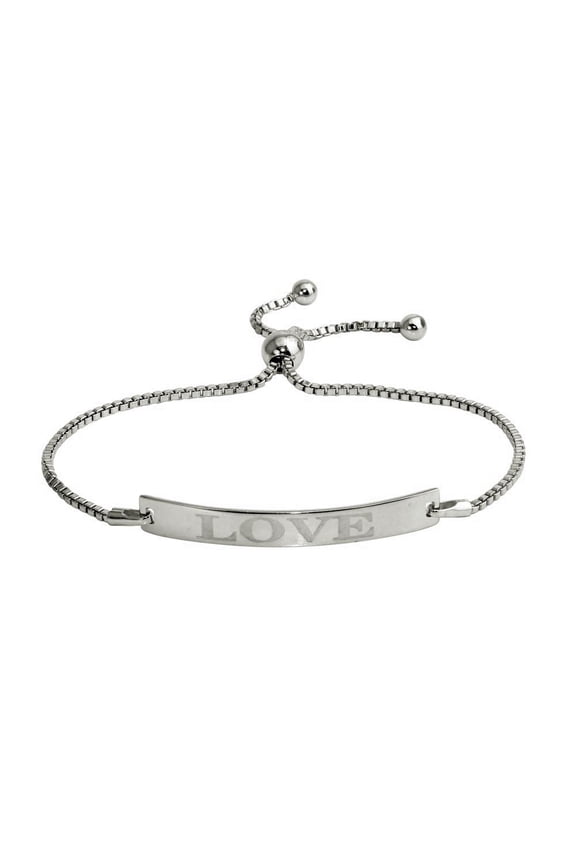 Rhodium Plated Sterling Silver Love Bar Lariat Bracelet