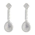 thumbnail image 1 of Rhodium Plated Sterling Silver Micropave Triangle Bar Oval Drop Earrings, 1 of 1