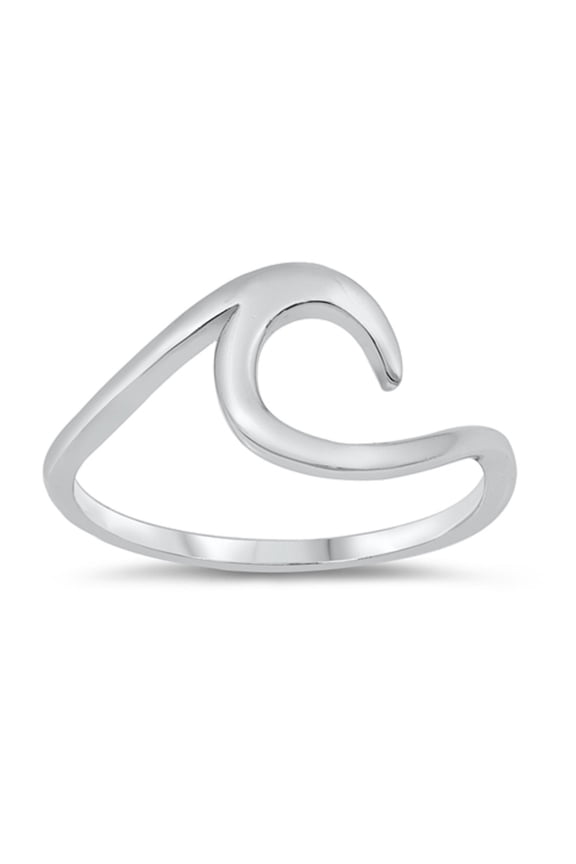 Rhodium Plated Sterling Silver Ocean Wave Ring Size 10
