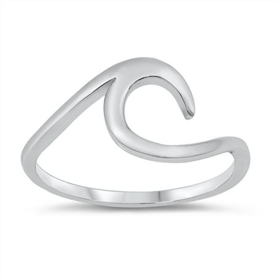 Rhodium Plated Sterling Silver Ocean Wave Ring Size 6