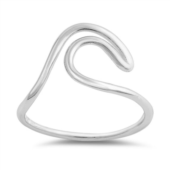 Rhodium Plated Sterling Silver Outlined Ocean Wave Ring Size 5