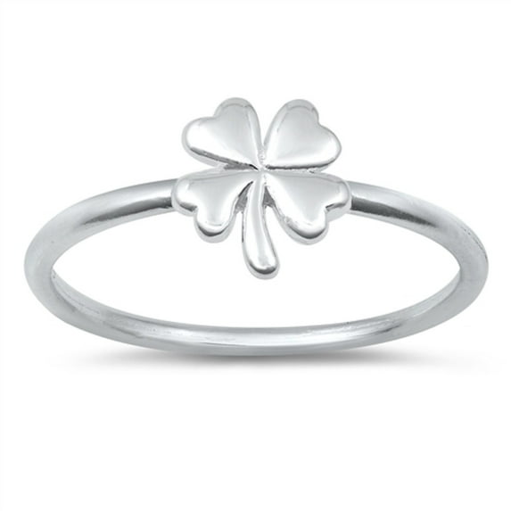 Rhodium Plated Sterling Silver Plain Clover Ring Size 8