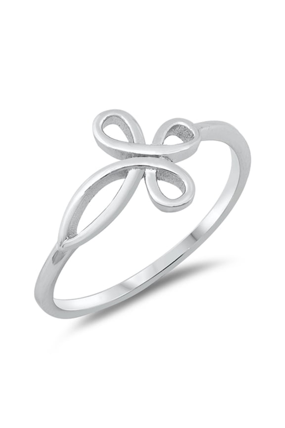 Rhodium Plated Sterling Silver Sideway Cross Loop Plain Ring Size 8