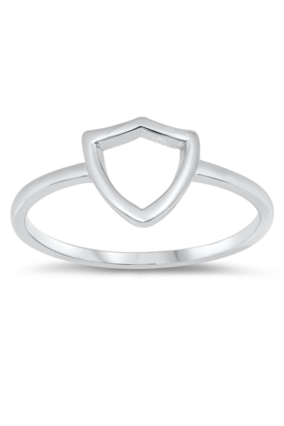 Rhodium Plated Sterling Silver Simple Shield Ring Size 5