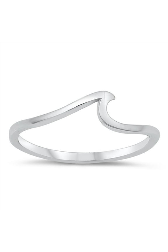 Rhodium Plated Sterling Silver Snall Wave Band Ring Size 10
