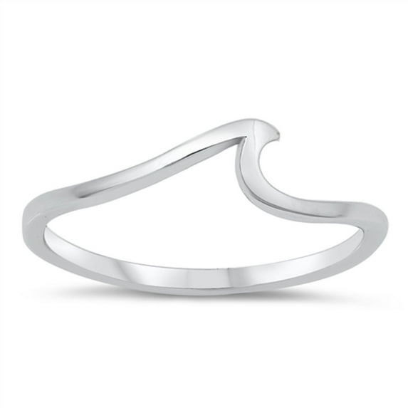 Rhodium Plated Sterling Silver Snall Wave Band Ring Size 8
