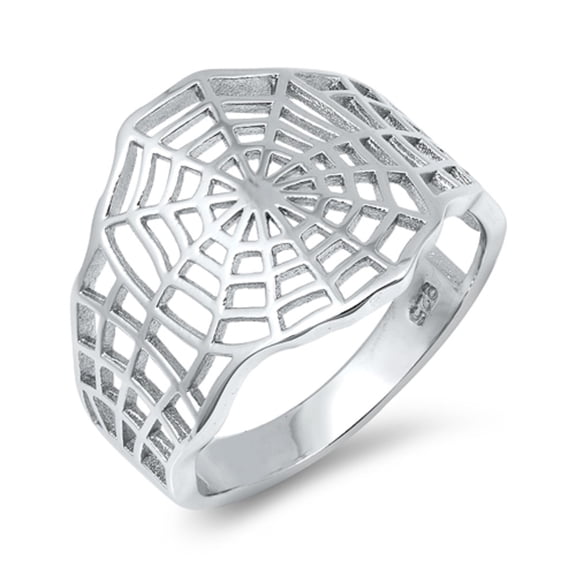 Rhodium Plated Sterling Silver Spider Web Ring Size 10