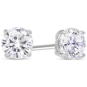 Kezef 5.25mm CZ Stud Earrings   1 Ct tw, Rhodium-Plated 925 Sterling Silver, Round Cubic Zirconia Earrings, Hypoallergenic for Women