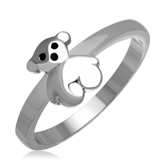 Rhodium Plated Sterling Silver Teddy Bear Ring Size 5