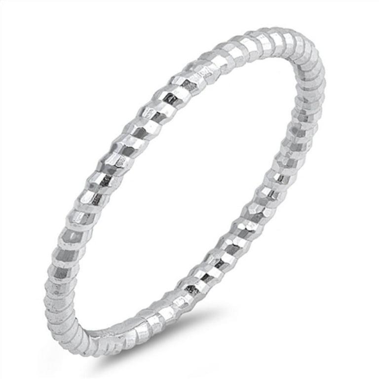 Rhodium Plated Sterling Silver Thin Diamond Cut Band Ring