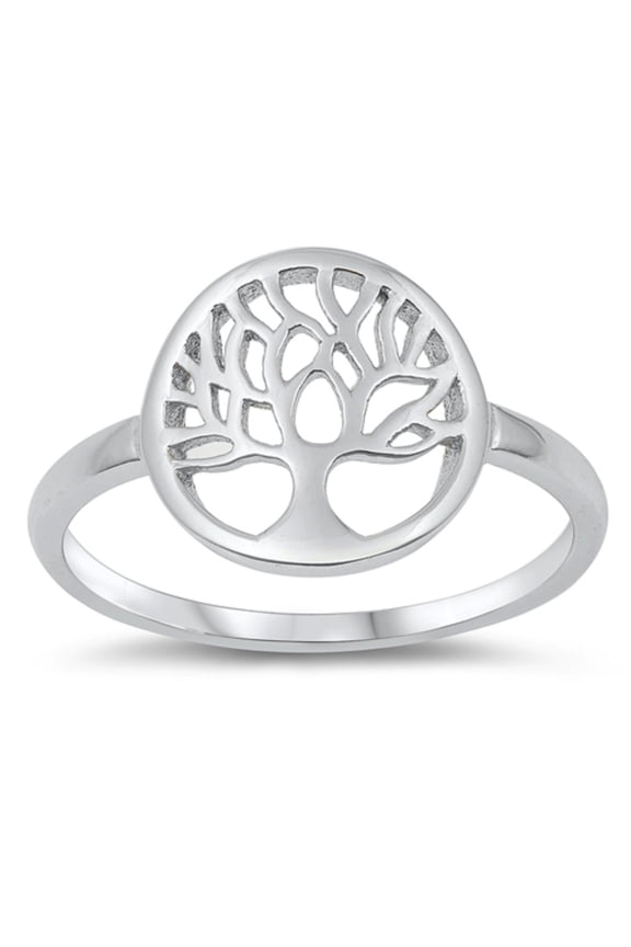 Rhodium Plated Sterling Silver Tree Of Life Ring Size 7