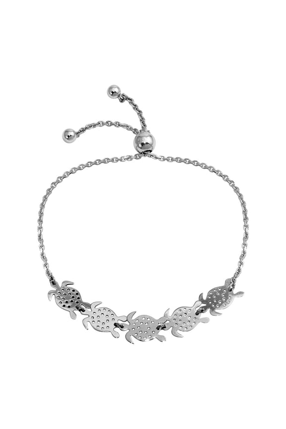 Rhodium Plated Sterling Silver Turtles Lariat Bracelet