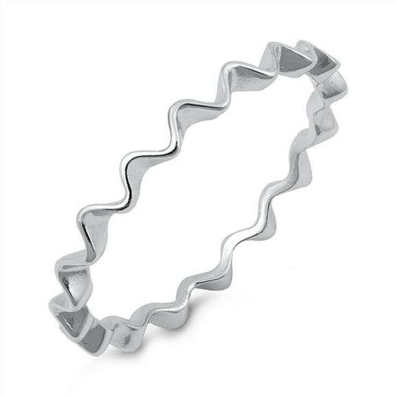 Rhodium Plated Sterling Silver Wavy Band Ring Size 3