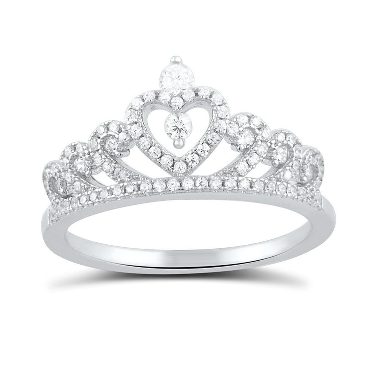 Crown Tiara Ring Design Princess CZ Cubic Zirconia Rhodium Over Sterling Silver Crown Tiara Ring Design Princess CZ Cubic Zirconia Rhodium Over Sterling Silver