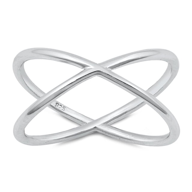 Rhodium Plated Sterling Silver X shape Ring Size 9 - Walmart Business ...