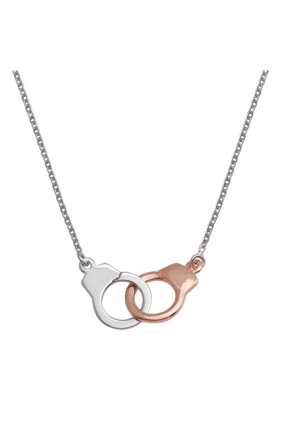Rhodium Plated Sterling Silver and Rose Gold-Tone Plated Handcuff Pendant Necklace