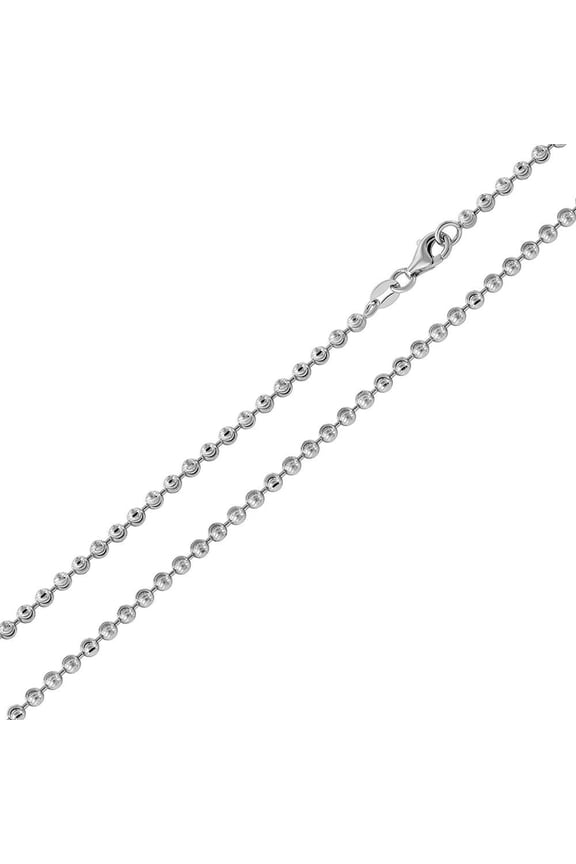 Rhodium Plated Wave Design DC Moon Ball Bead 002 Chain Made in Italy 16" Silver 925 Jewelry Female
