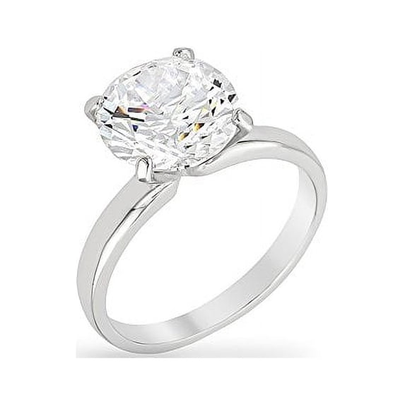 Rhodium Plated to .925 Sterling Silver Solitaire Engagement Ring with a Round Cut Clear CZ Size 7