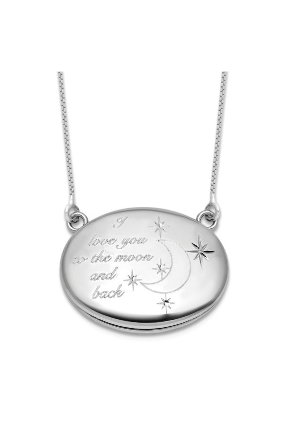 Rhodium Plated20mm Oval Love You To The Celestial Moon.. Locket With 2 In Extension Necklace Locket Necklace for Women