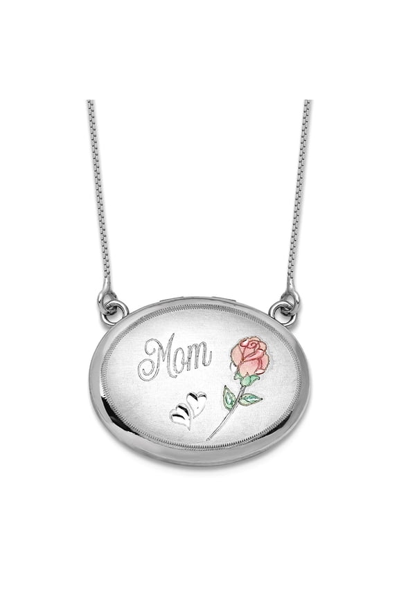 Rhodium Plated20mm Oval Mom Epoxy Flower Locket With 2 In Extension Necklace Locket Necklace for Women