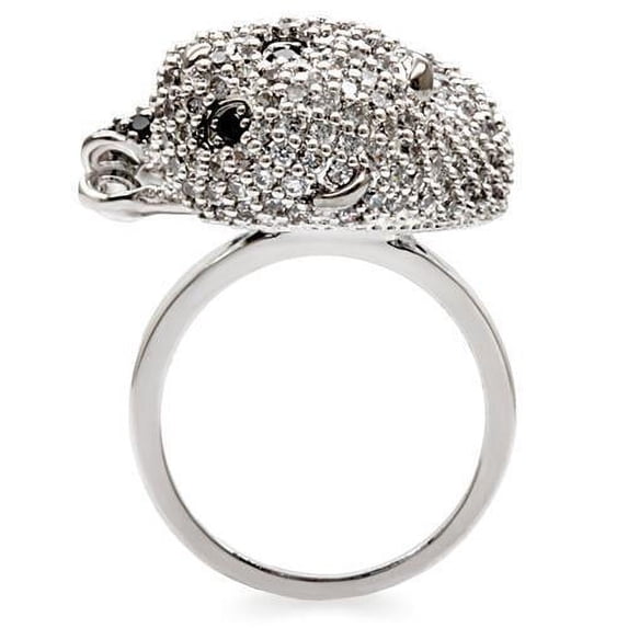 Rhodium + Ruthenium Brass Ring with AAA Grade CZ in Black Diamond for Women Style 1W083