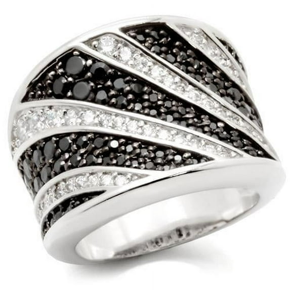 Rhodium + Ruthenium Brass Ring with AAA Grade CZ in Jet for Women Jet Stone Color Style 0W242 Size 5