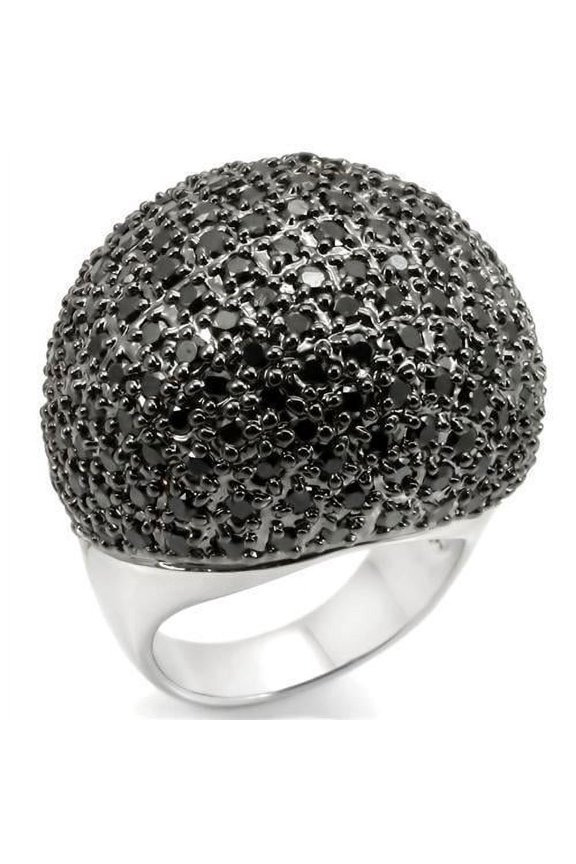 Rhodium + Ruthenium Brass Ring with AAA Grade CZ in Jet for Women Style 0W362