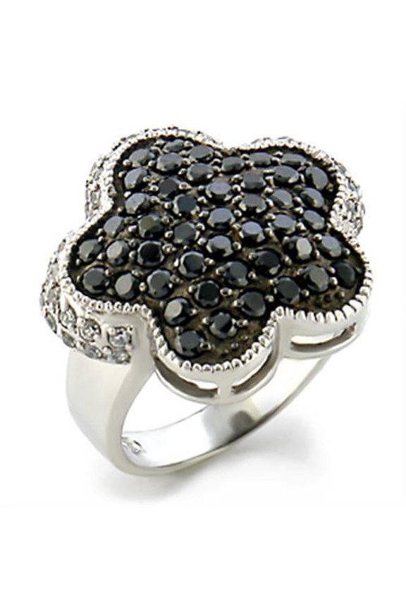 Brass Ring AAA GRD CZ Jet 9W099 for Women Style Rhodium