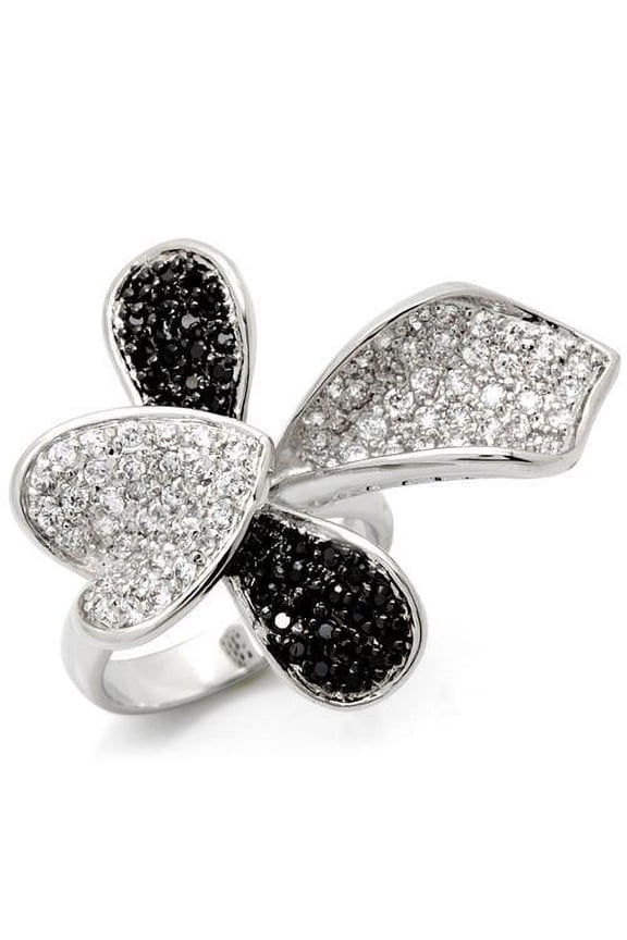 Brass Ring AAA GRD CZ Jet LOA936 for Women Style Rhodium