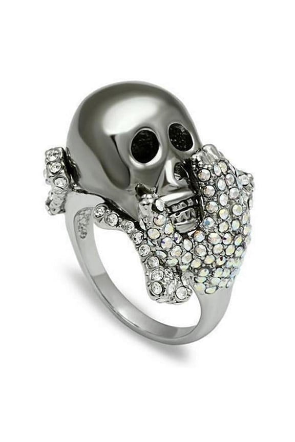 Rhodium & Ruthenium White Metal Ring with Top Grade Crystal, Rainbow Effect Aurora Borealis - Size 11