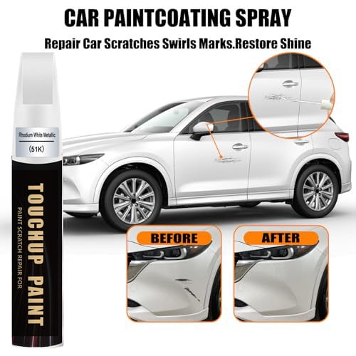 Rhodium White Metallic(51K) Touch Up Paint Pen Compatible with Mazda - Exact Color Match, 2-in-1 Brush & Pen,Car Paint Scratch Repair Kit for CX-5/CX-90/CX-70