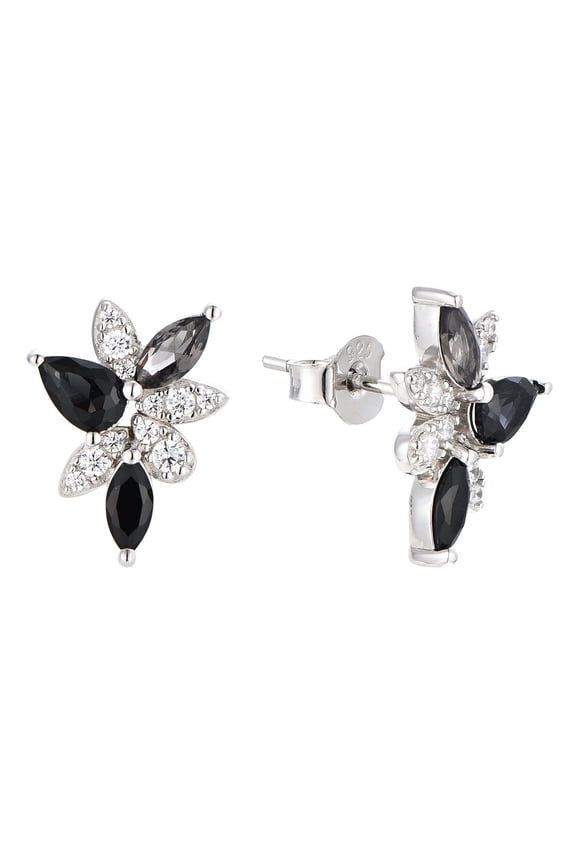 Rhodium-plated .925 Sterling lab-created Sapphire and Smoky Quartz Earrings