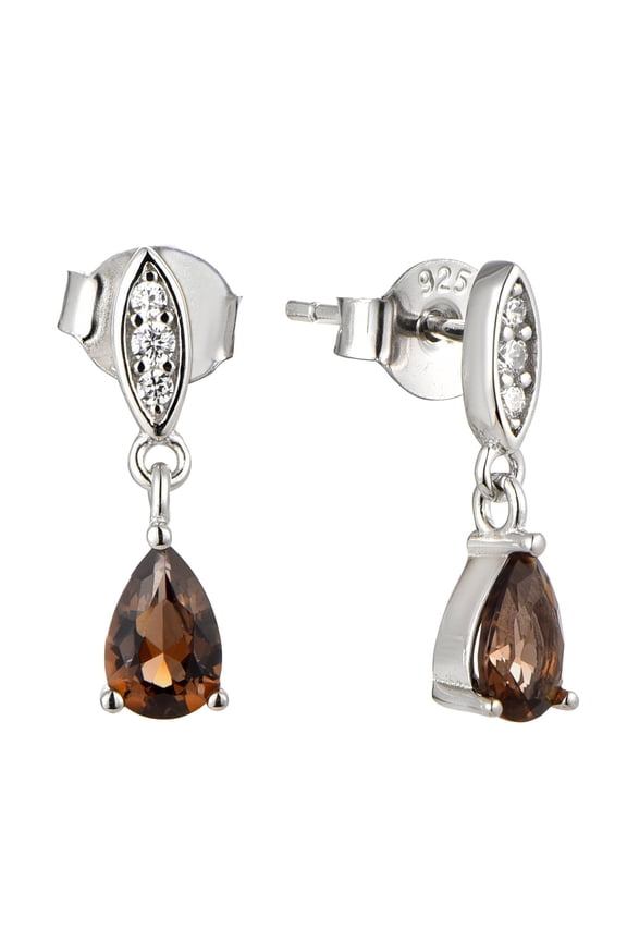 Rhodium-plated .925 Sterling lab-created Smoky Quartz Teardrop Earrings