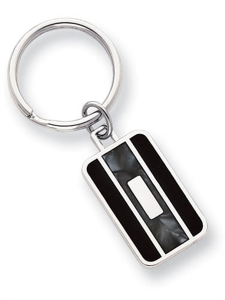 Rhodium-plated Black & Grey Colored Key Ring Size