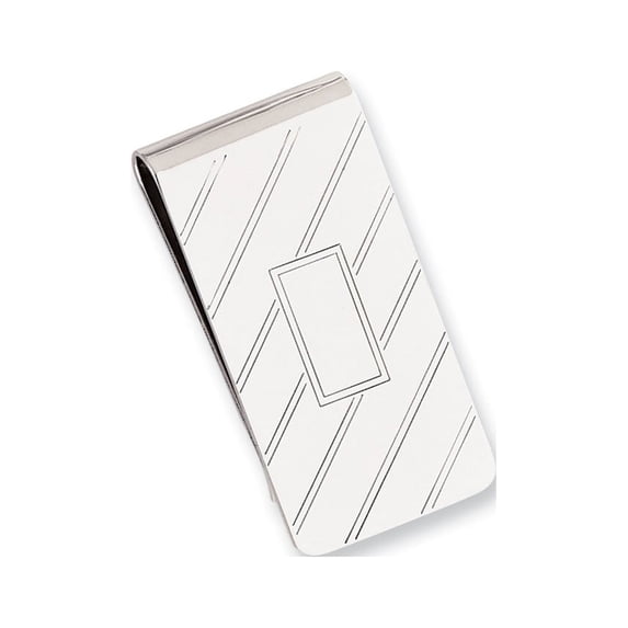 Rhodium-plated Etched Diagonal Line Money Clip